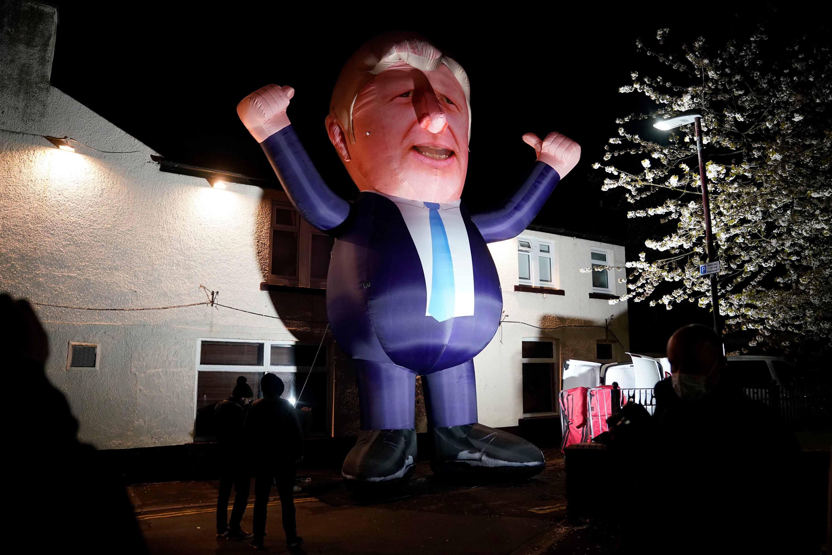 An inflatable Boris Johnson outside Mill House Leisure Centre in Hartlepool