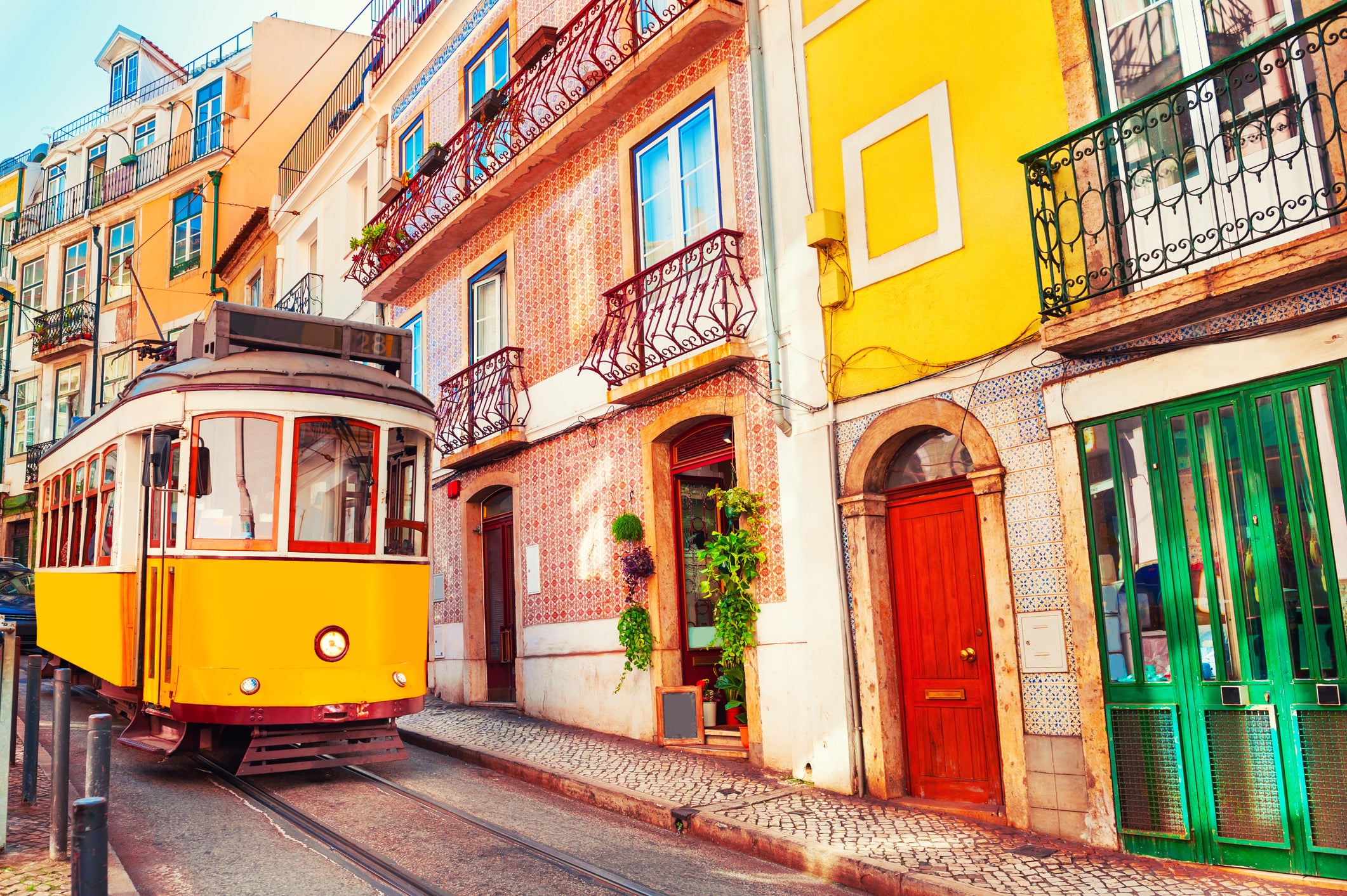 A vintage tram in Lisbon, Portugal