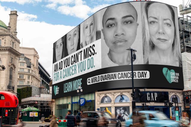 The main billboard in Piccadilly Circus will feature a campaign raising awareness for World Ovarian Cancer Day, by global research charity Cure Our Ovarian Cancer