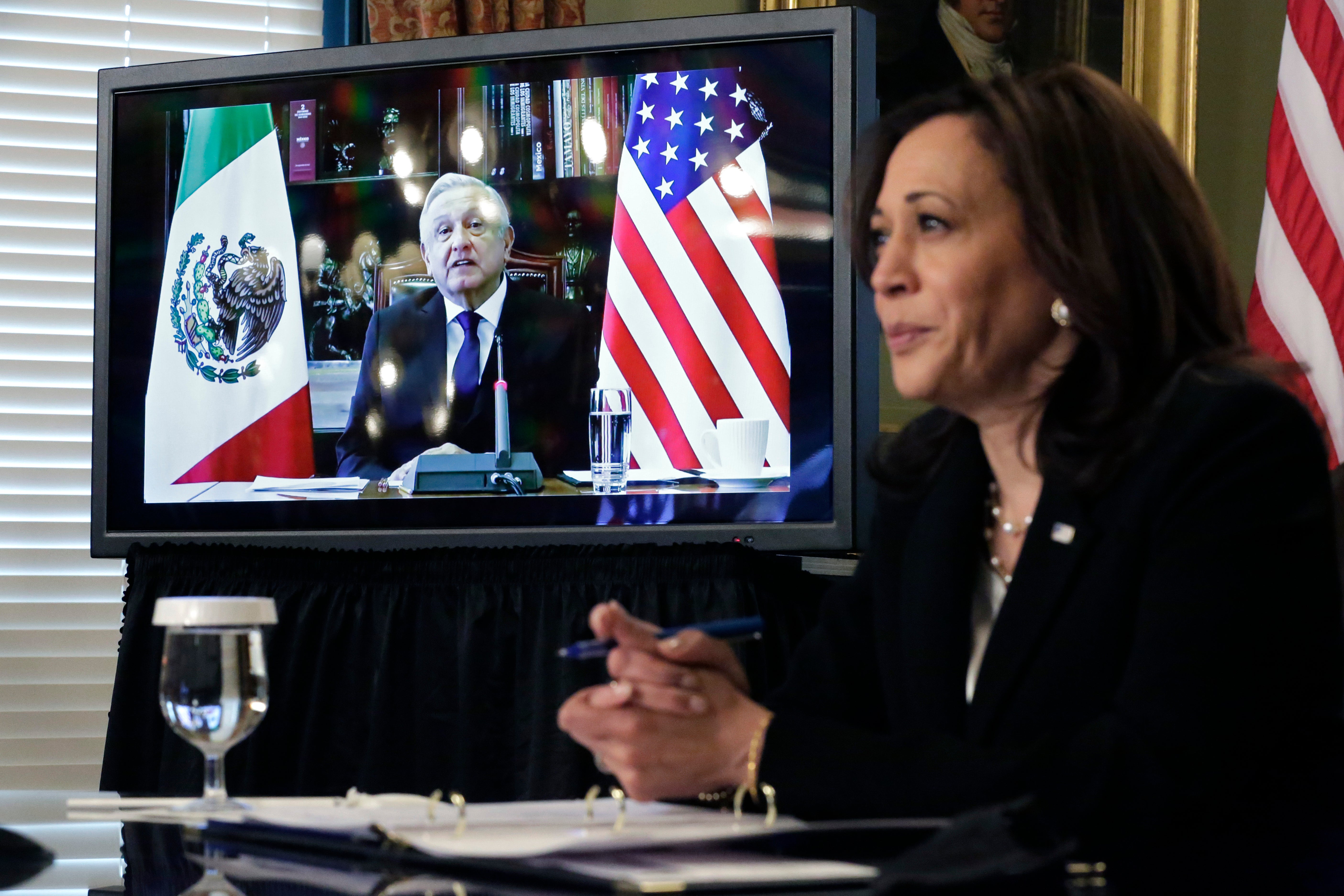 <p>Kamala Harris conducts a bilateral meeting with Mexico President Andres Manuel Lopez Obrador</p>