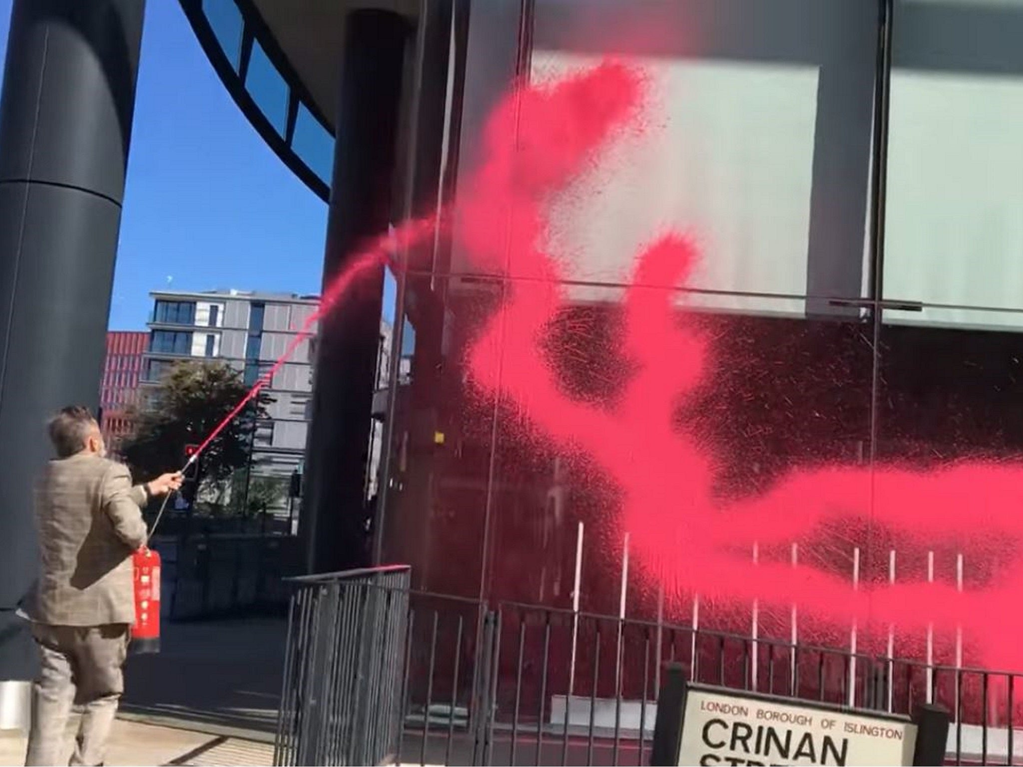 The Guardian’s London office has been covered in pink paint by climate activists claiming the newspaper has “broken its climate pledge”