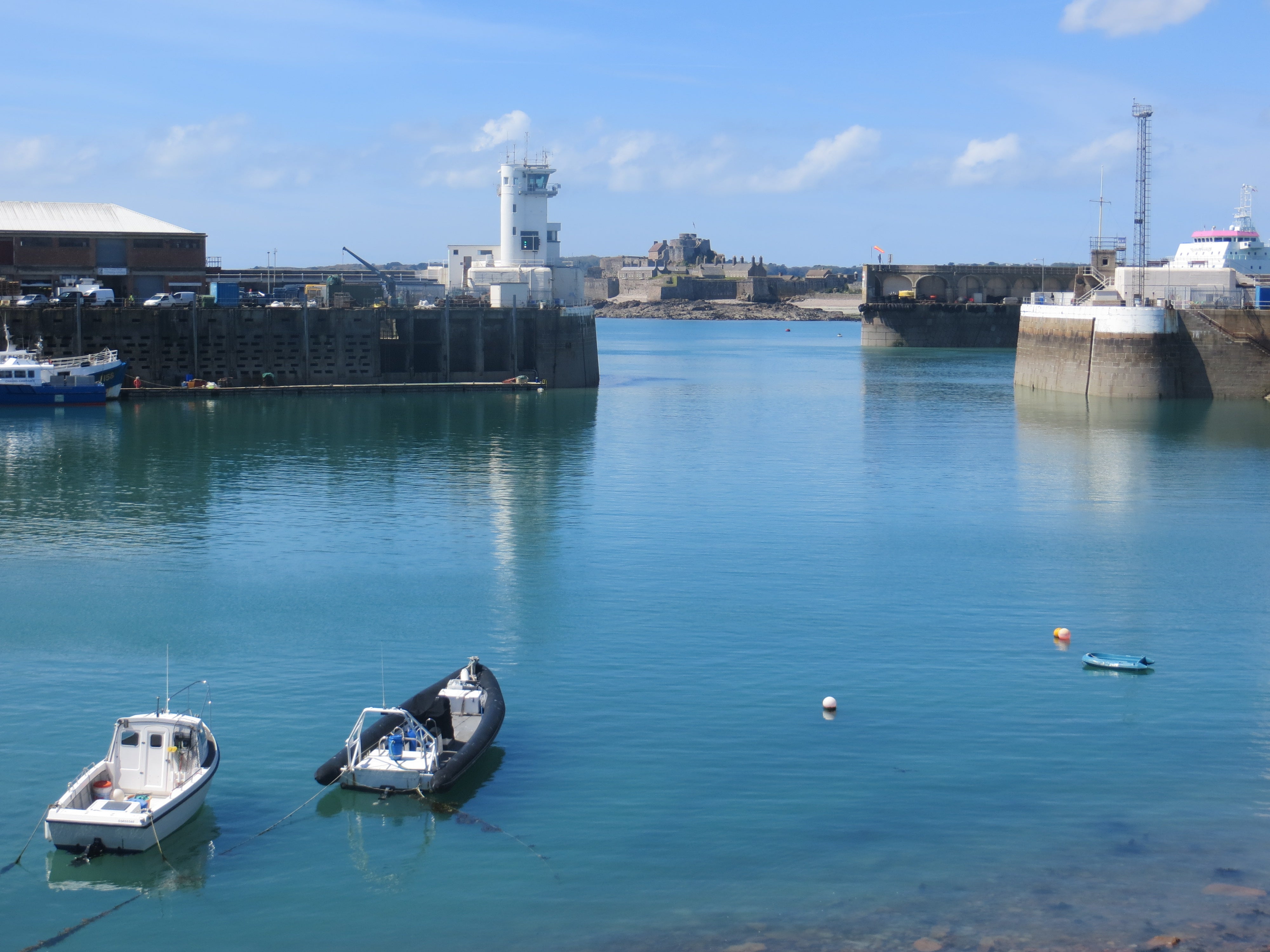 The harbour in St Helier, Jersey, is shown on 7 May, 2021, the day after a French flotilla gathered there amid a row on fishing rights.