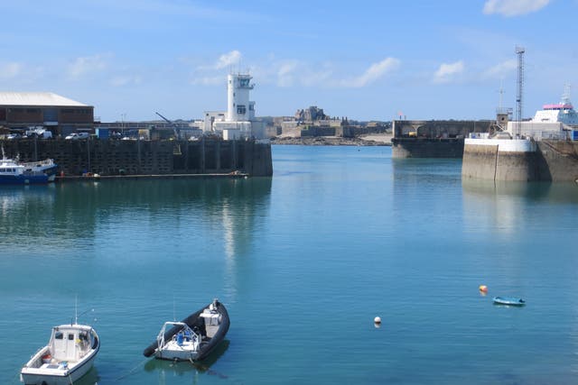 The harbour in St Helier, Jersey, is shown on 7 May, 2021, the day after a French flotilla gathered  there amid a row on fishing rights. 