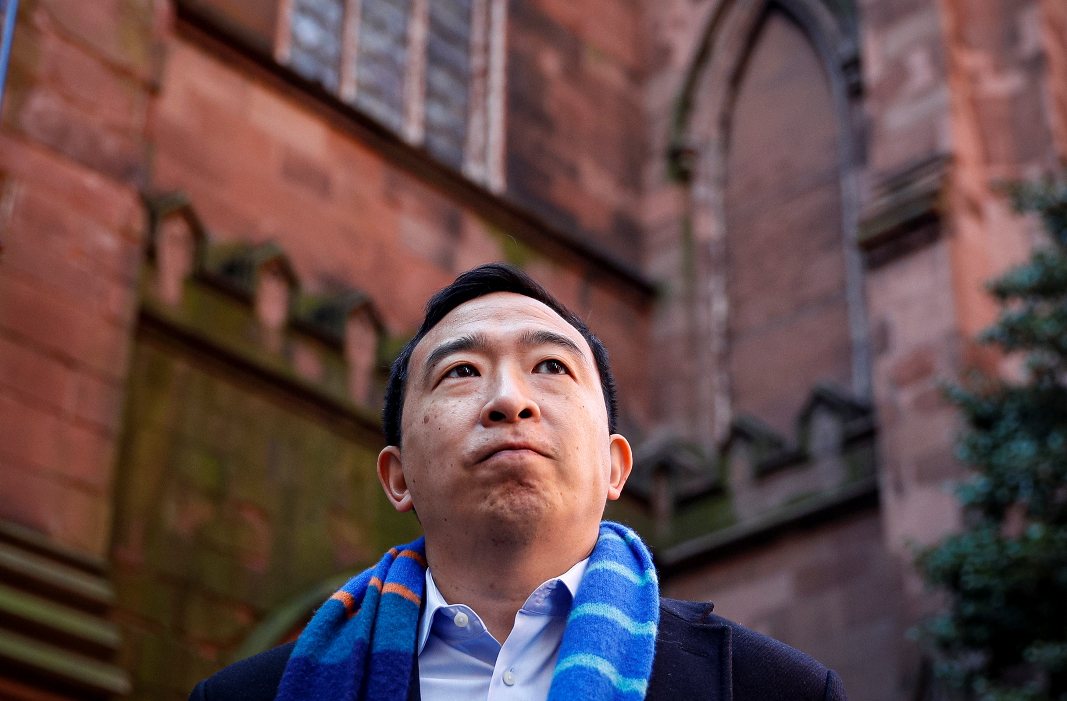 Andrew Yang at a previous visit to St Ann and the Holy Trinity Church in Brooklyn, New York