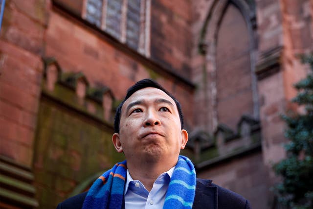 <p>Andrew Yang at a previous visit to St Ann and the Holy Trinity Church in Brooklyn, New York</p>