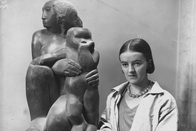 <p>Hepworth with her work ‘Mother and Child’</p>