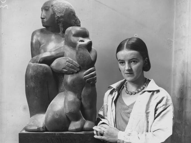 <p>Hepworth with her work ‘Mother and Child’</p>