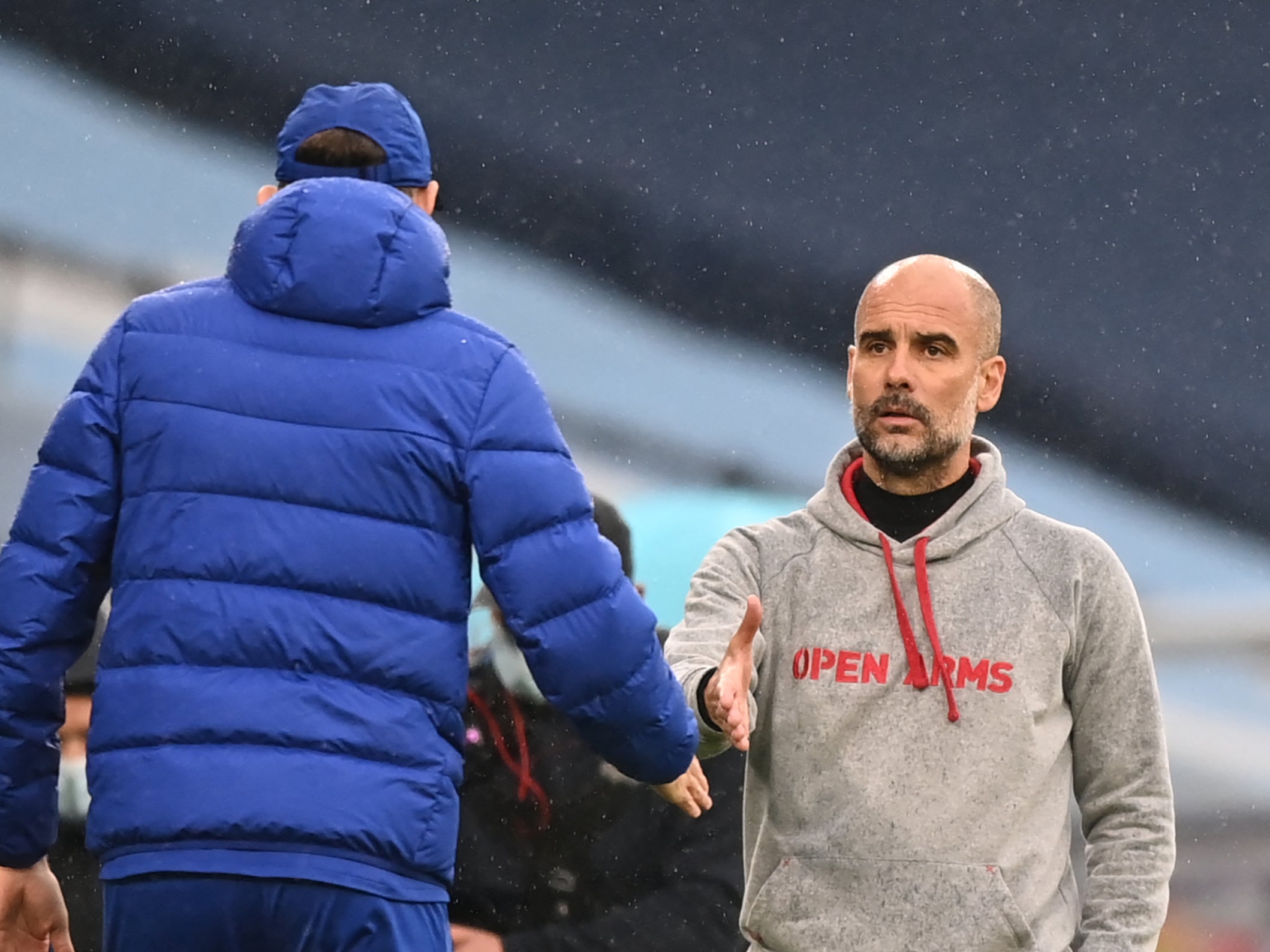 Pep Guardiola shakes hands with Thomas Tuchel