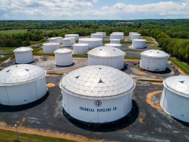 <p>Fuel tanks at a Colonial Pipeline breakout station in Woodbine, Maryland</p>