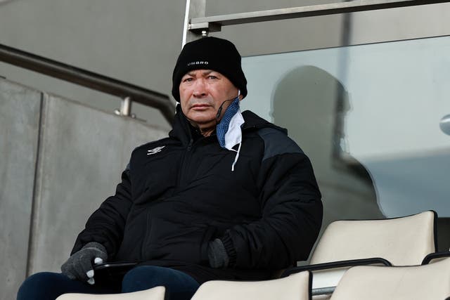 Eddie Jones, the England head coach looks on during the Gallagher Premiership Rugby match between Leicester Tigers and Newcastle Falcons