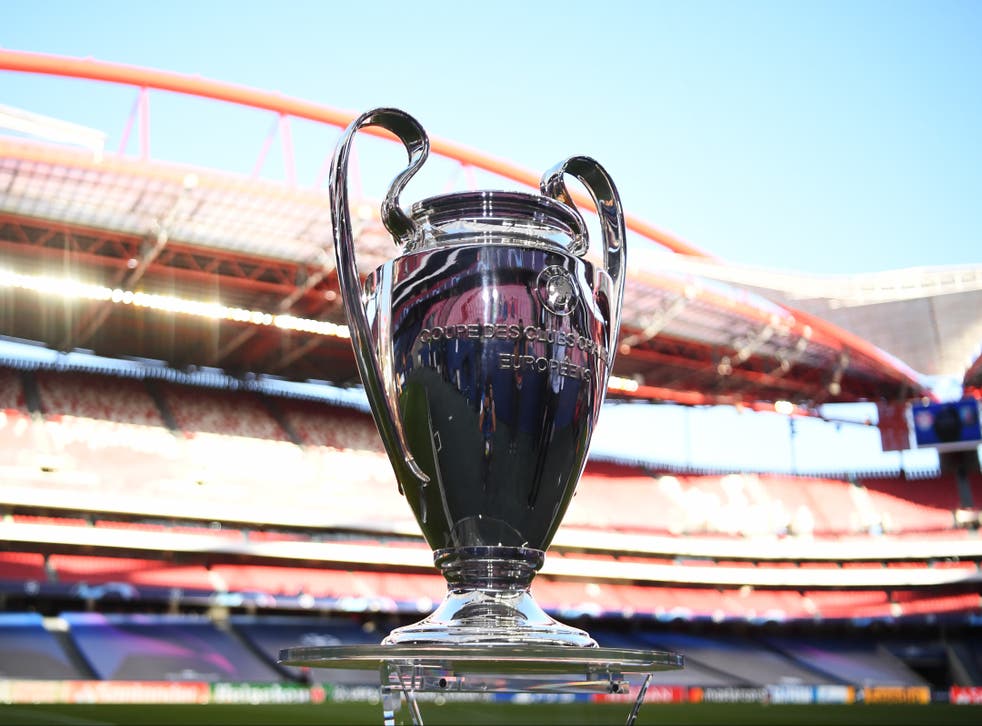 A general view of the Champions League trophy