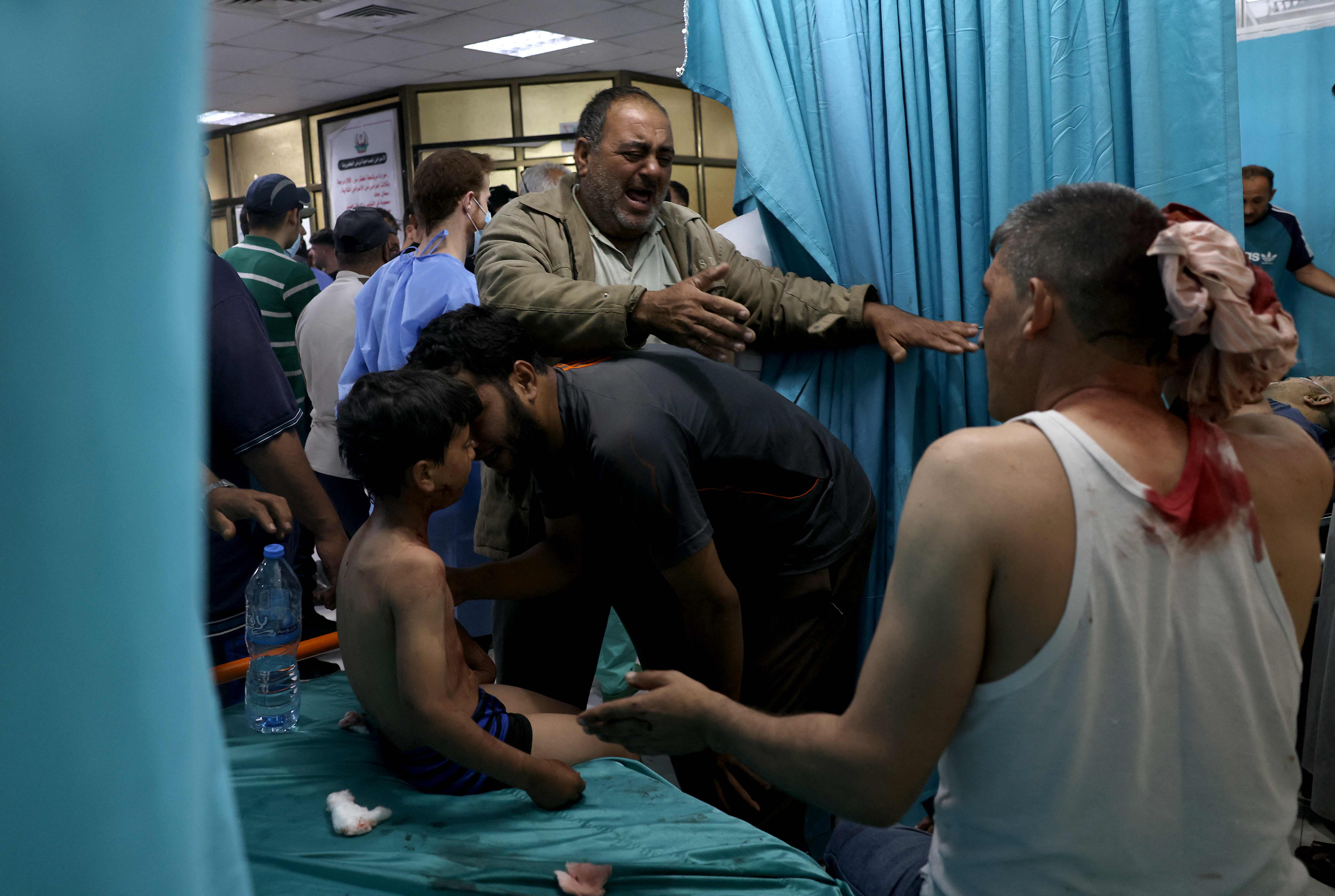 Palestinians inside a hospital in the northern Gaza Strip, injured during the flare-up of violence