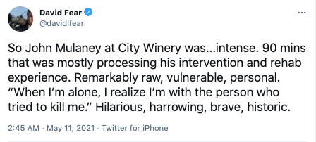 Rolling Stone senior editor David Fear described John Mulaney’s show as ‘historic’