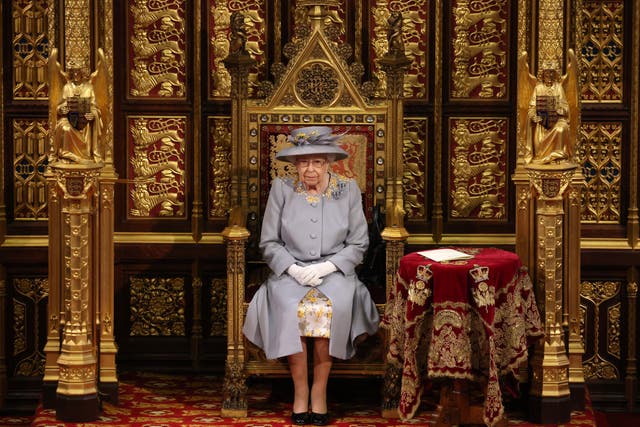 Queen Elizabeth II ahead of the Queen’s Speech in the House of Lord’s Chamber during the State Opening of Parliament at the House of Lords on 11 May 2021