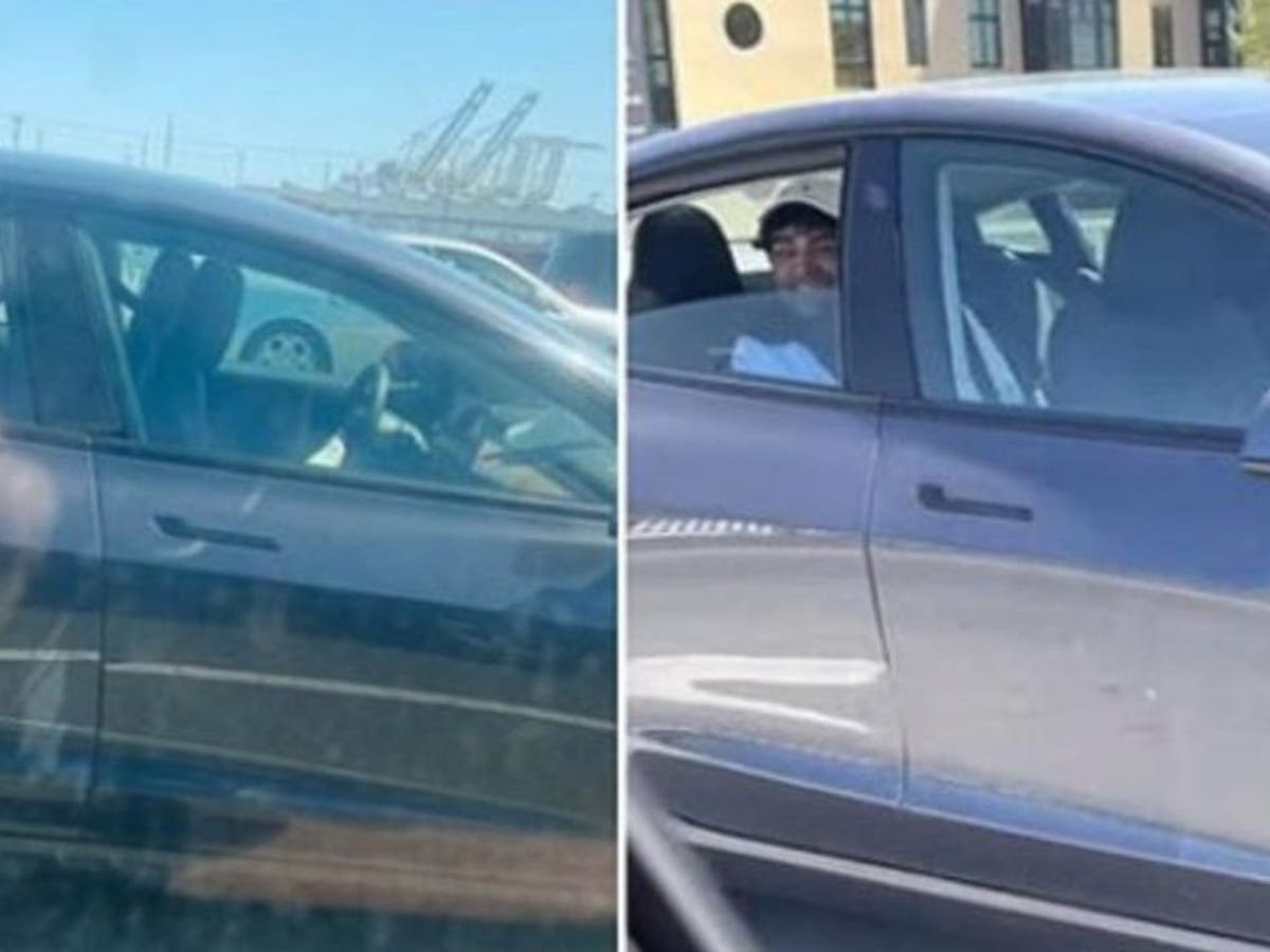 Police share photos of driver smiling in back of driverless Tesla