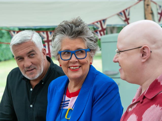 <p>Great British Bake Off star Prue Leith (centre)</p>