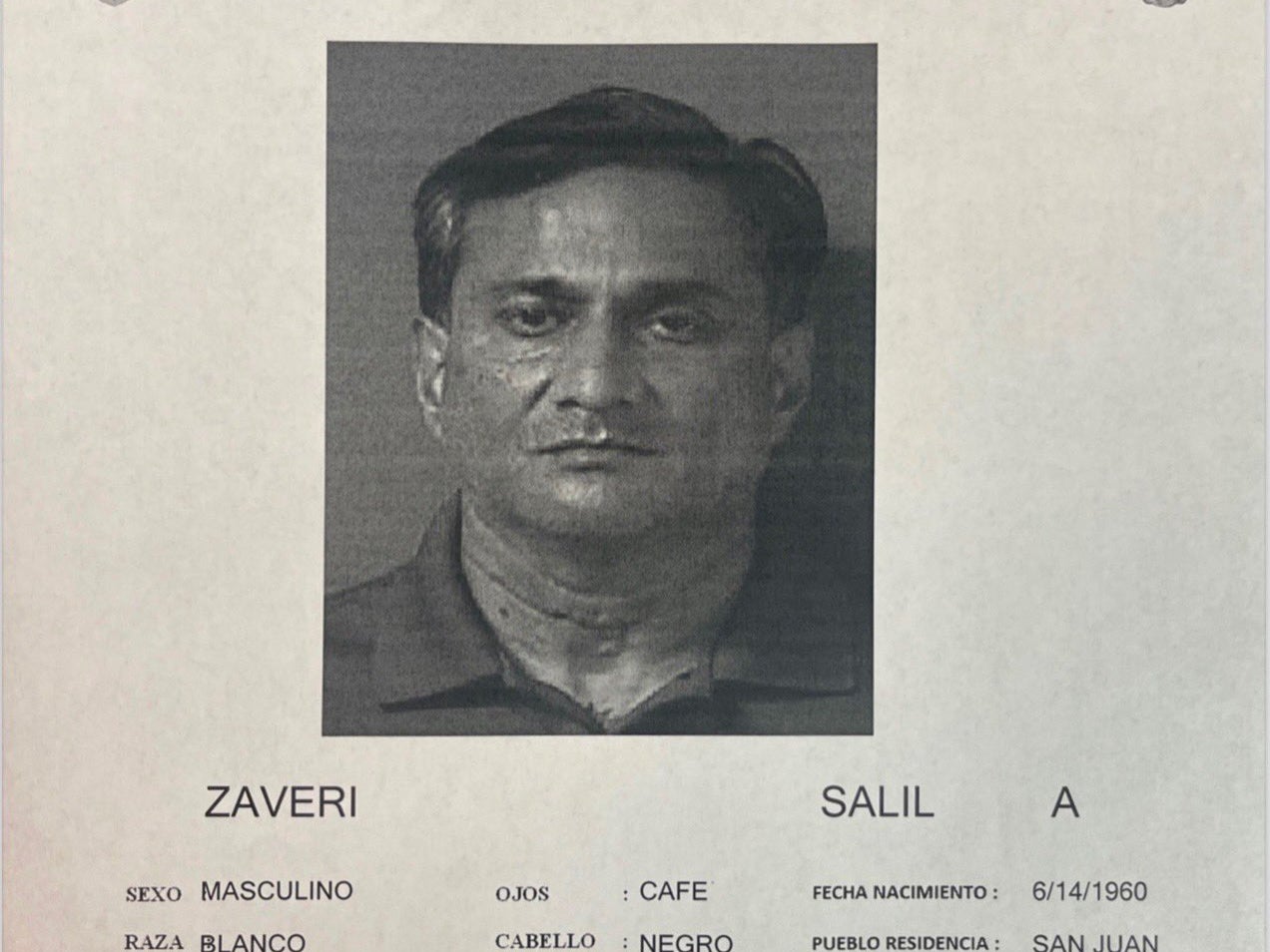 The mugshot for Salil Zaveri, who is accused of shooting and killing a dog while golfing in Puerto Rico