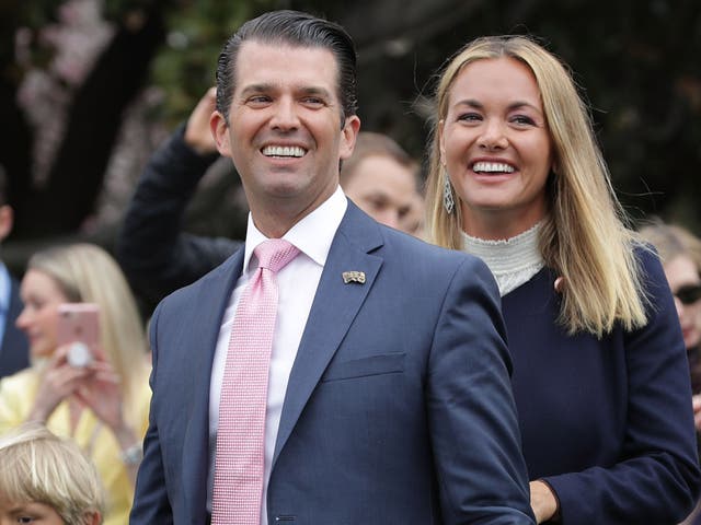 Donald Trump Jr. (L) and his ex-wife Vanessa Trump attend the 140th annual Easter Egg Roll with their five children on the South Lawn of the White House April 2, 2018 in Washington, DC. 