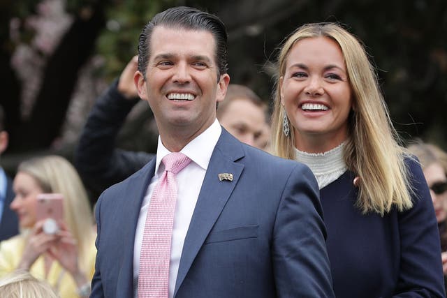 Donald Trump Jr. (L) and his ex-wife Vanessa Trump attend the 140th annual Easter Egg Roll with their five children on the South Lawn of the White House April 2, 2018 in Washington, DC. 