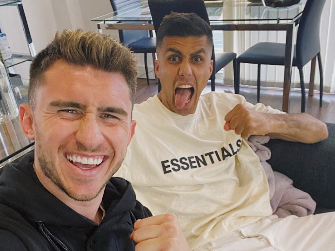 Aymeric Laporte celebrated Manchester City winning the Premier League title with midfielder Rodri