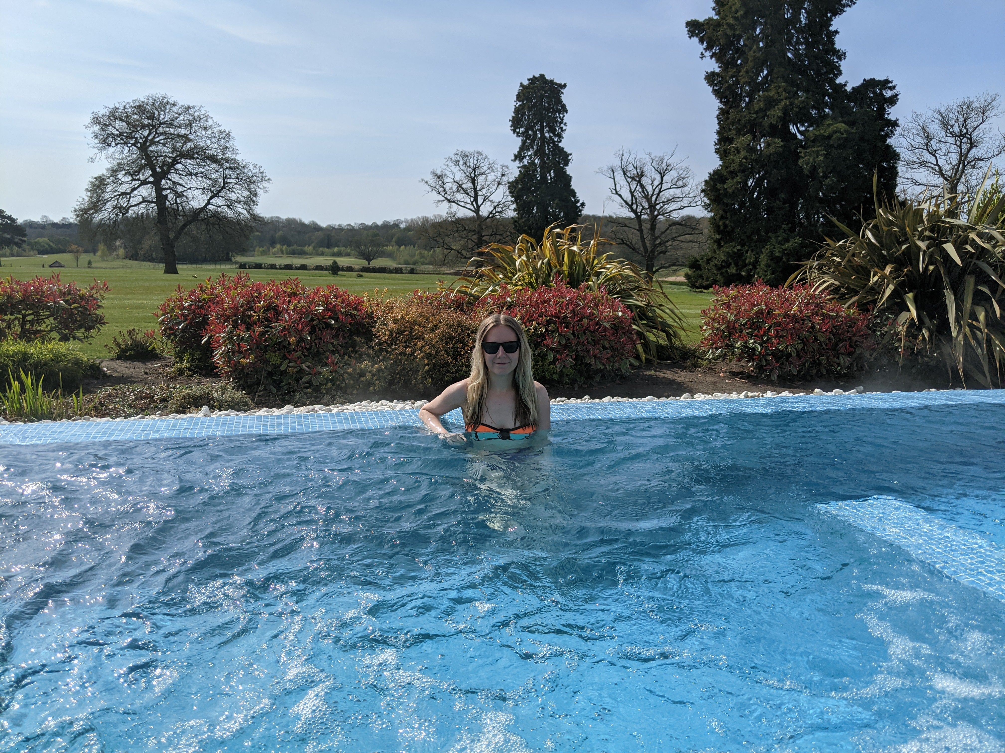 Enjoying the infinity pool at the spa garden