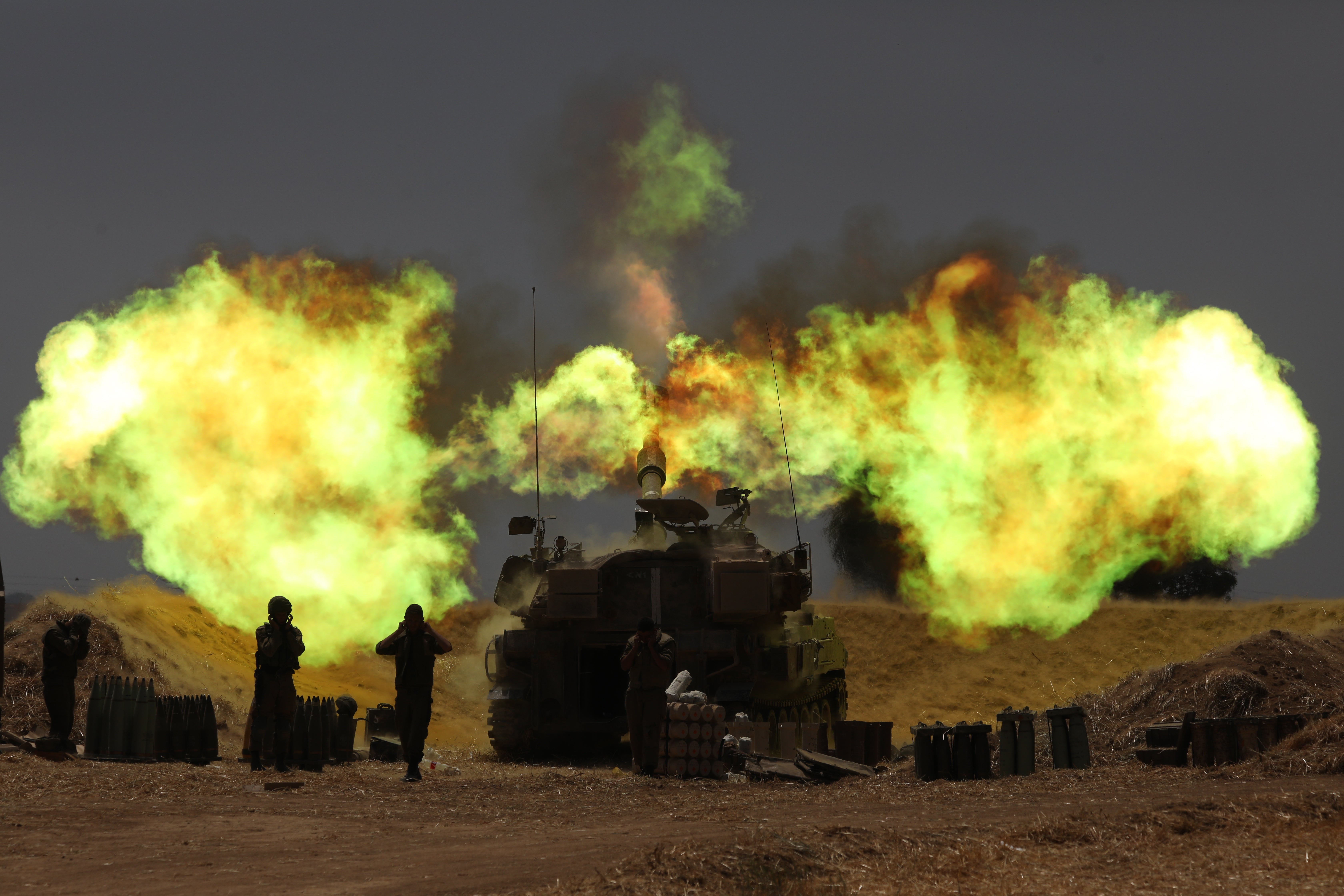Israeli artillery in action as the escalation continues between Israeli army and Hamas at the Gaza Border
