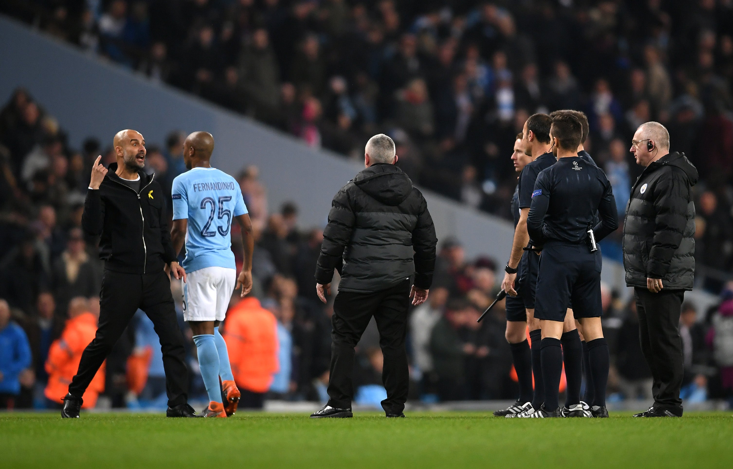 Pep Guardiola was sent off after confronting Mateu Lahoz and his officiating team