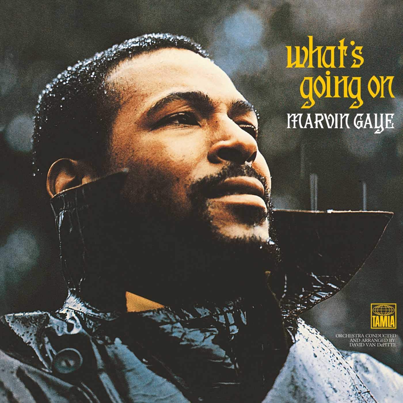 The cover art for ‘What’s Going On’, featuring Gaye as photographed by Jim Hendin