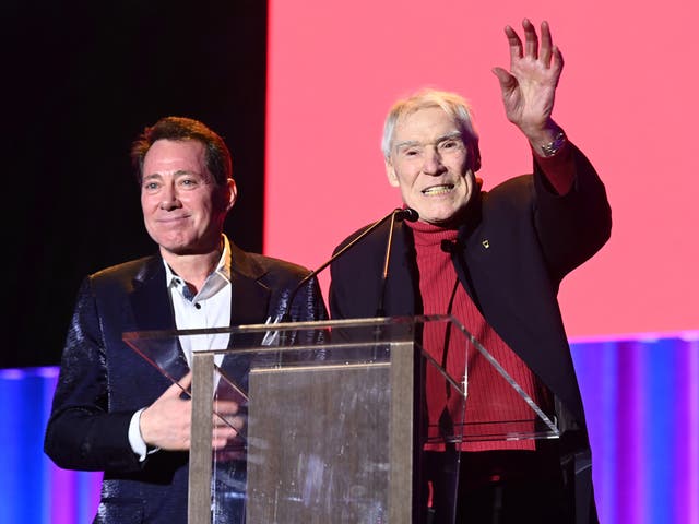 <p>D'Amboise speaks on stage at the National Dance Institute’s annual gala in New York in 2019</p>