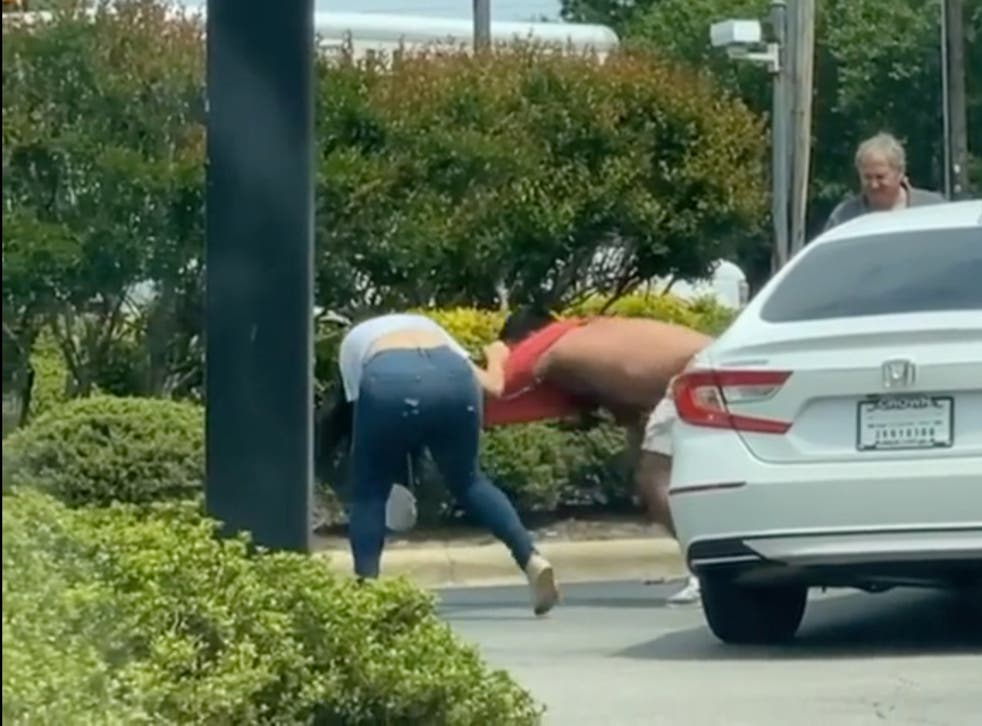 Two motorists fight at a gas station in North Carolina