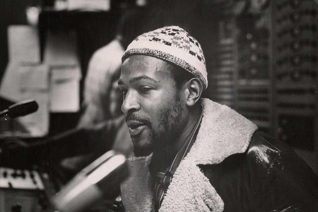 <p>Marvin Gaye photographed by Gordon Staples, concertmaster of the Detroit Symphony Orchestra, in the Motown studio console room in early 1971</p>