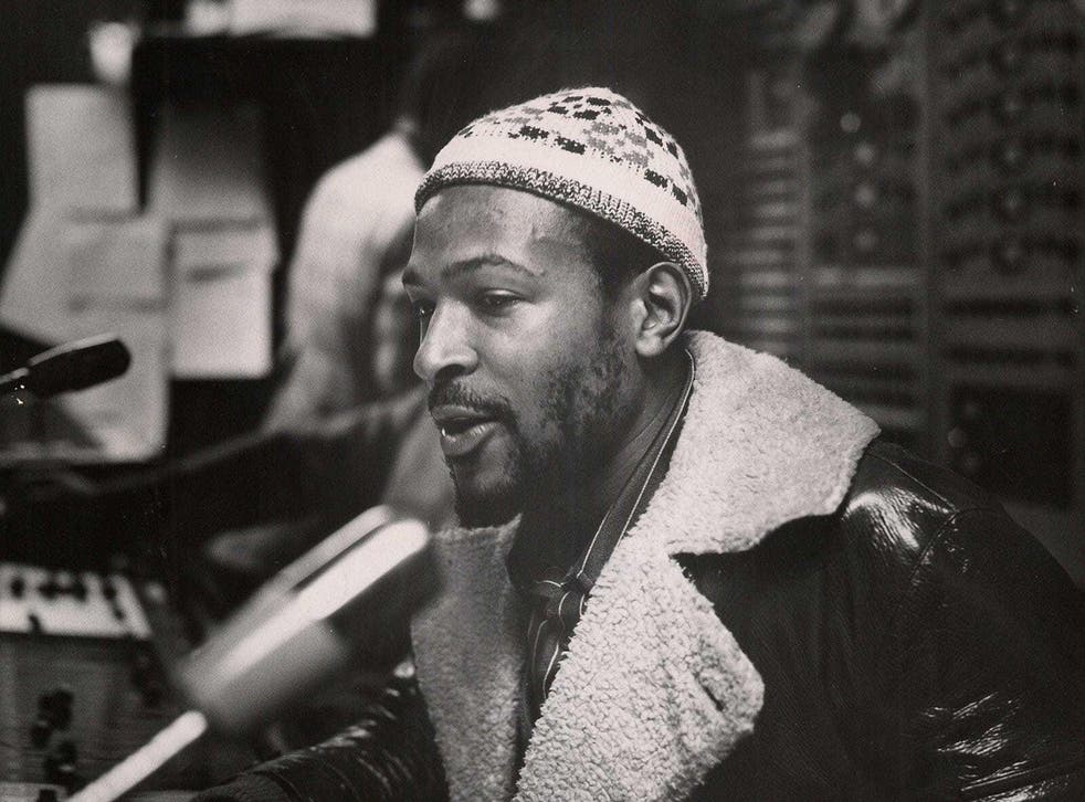 <p>Marvin Gaye photographed by Gordon Staples, concertmaster of the Detroit Symphony Orchestra, in the Motown studio console room in early 1971</p>