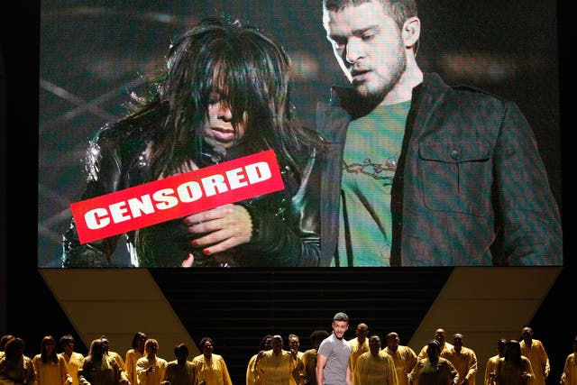 <p>File image: Justin Timberlake onstage in front of a video of himself and Janet Jackson from Super Bowl 2004</p>