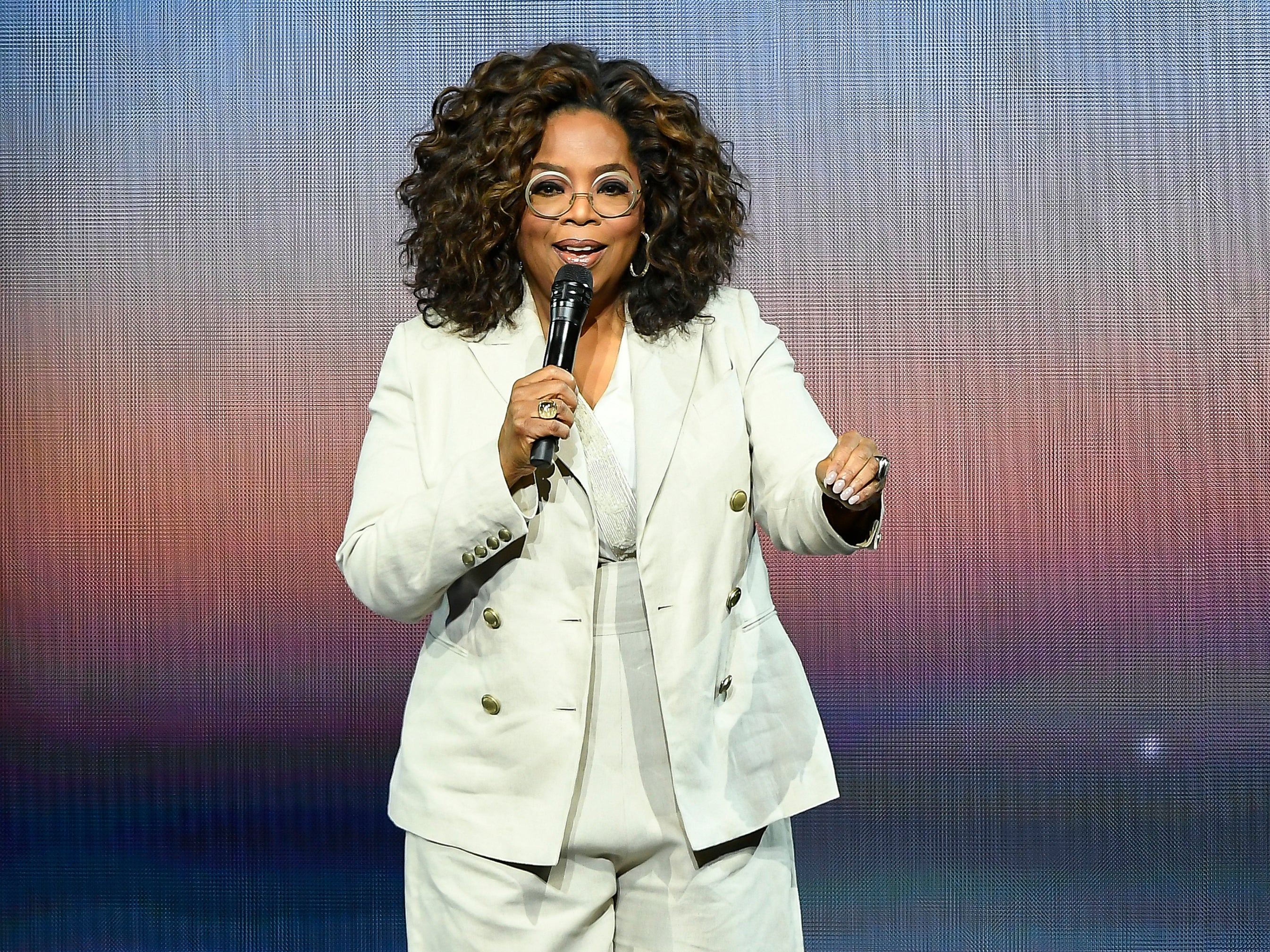 Oprah Winfrey gives a talk on 22 February 2020 in San Francisco, California