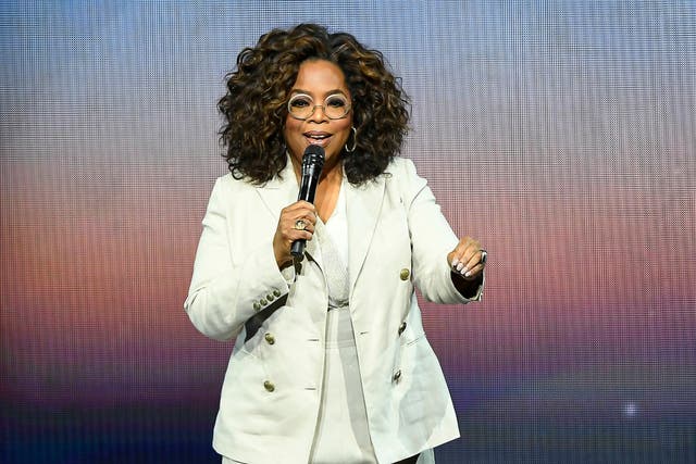 Oprah Winfrey gives a talk on 22 February 2020 in San Francisco, California