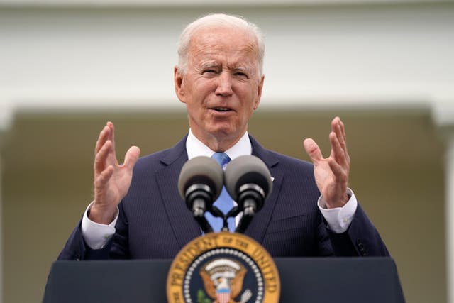 <p>President Joe Biden speaks on updated guidance on face mask mandates and Covid-19 response, in the Rose Garden of the White House, Thursday, 13 May 2021, in Washington</p>