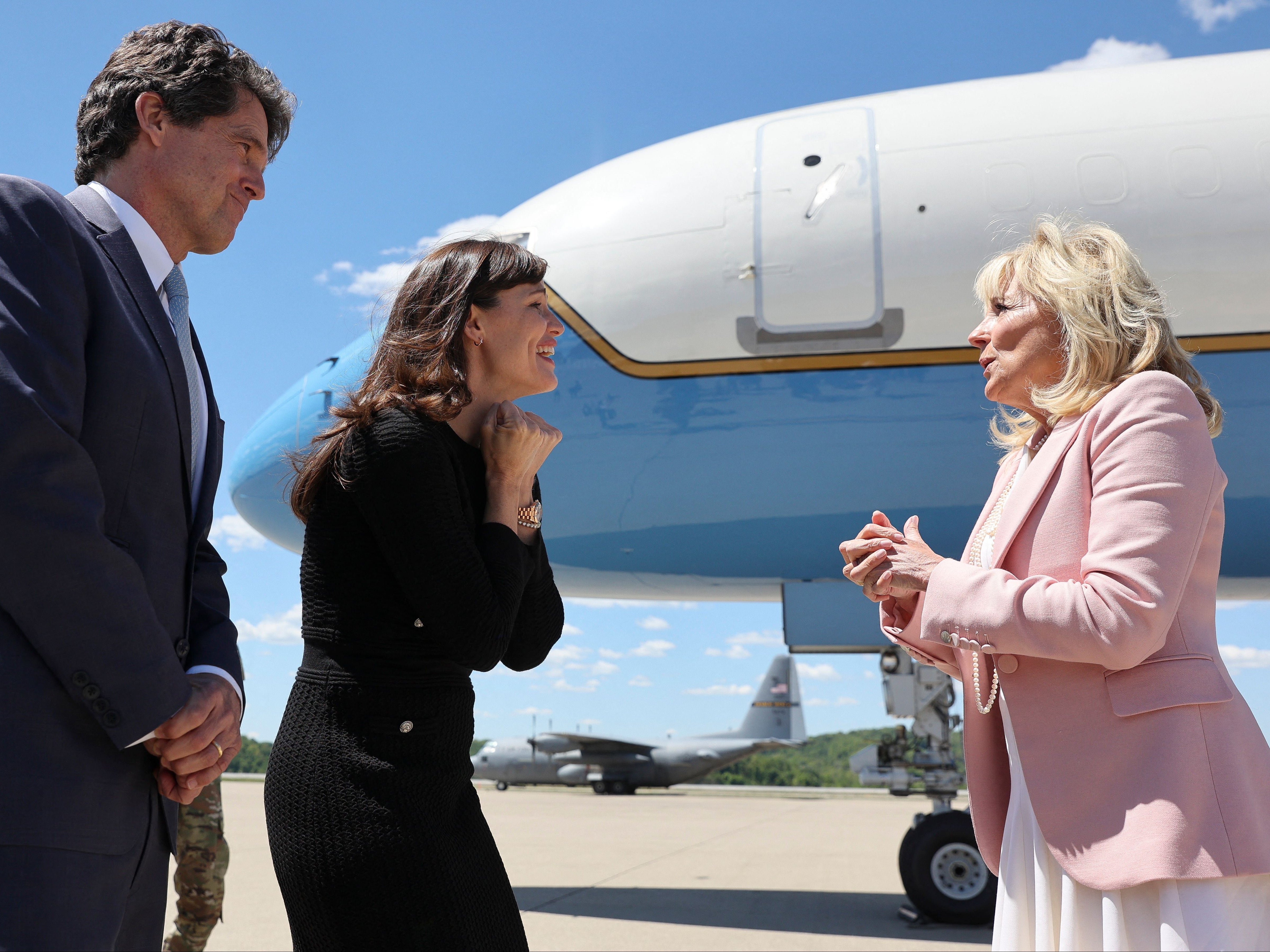 Jennifer Garner greets Dr Jill Biden in Charleston, West Virginia on 13 May 2021