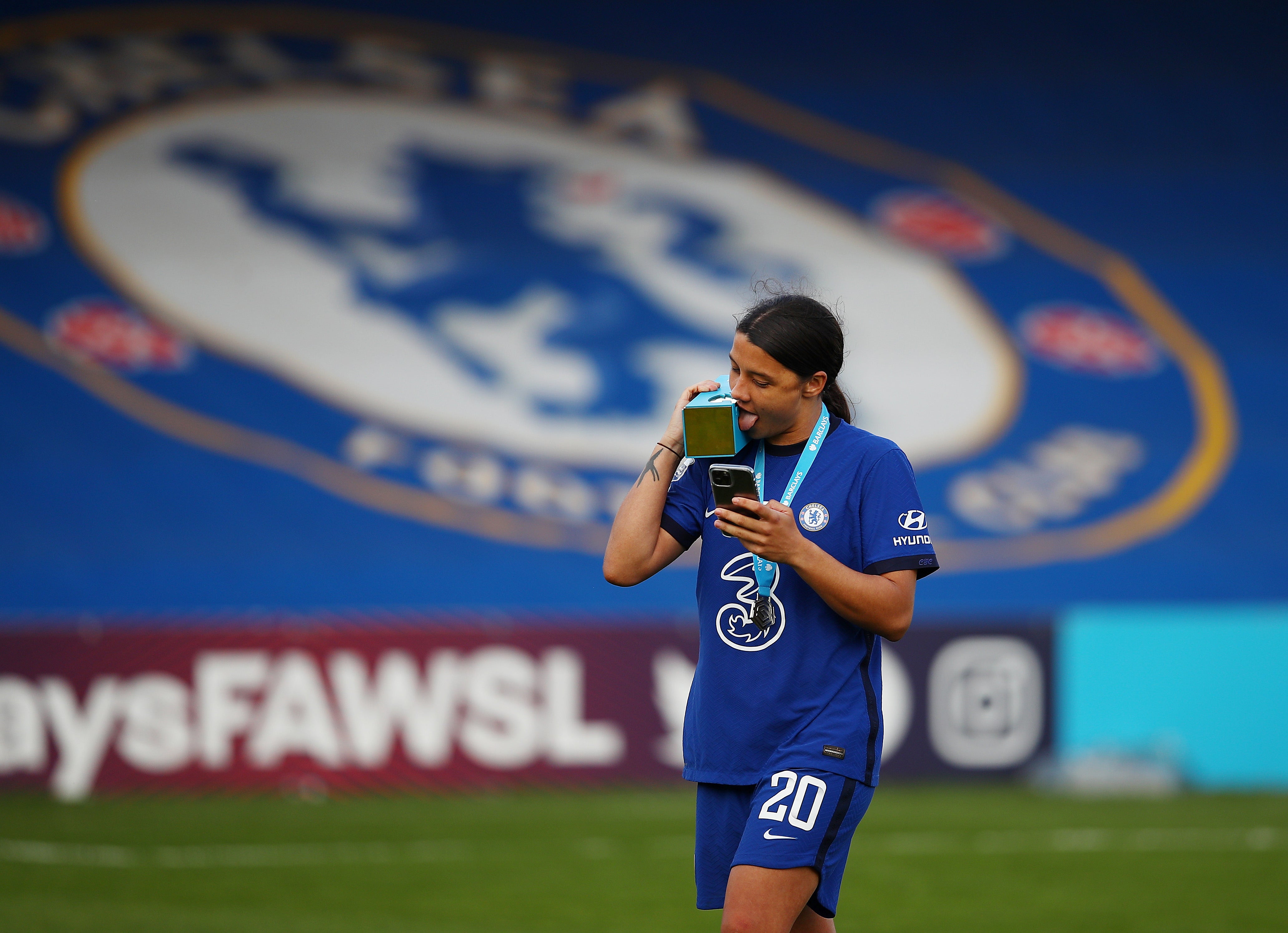 Chelsea’s Sam Kerr with the Super League Golden Boot
