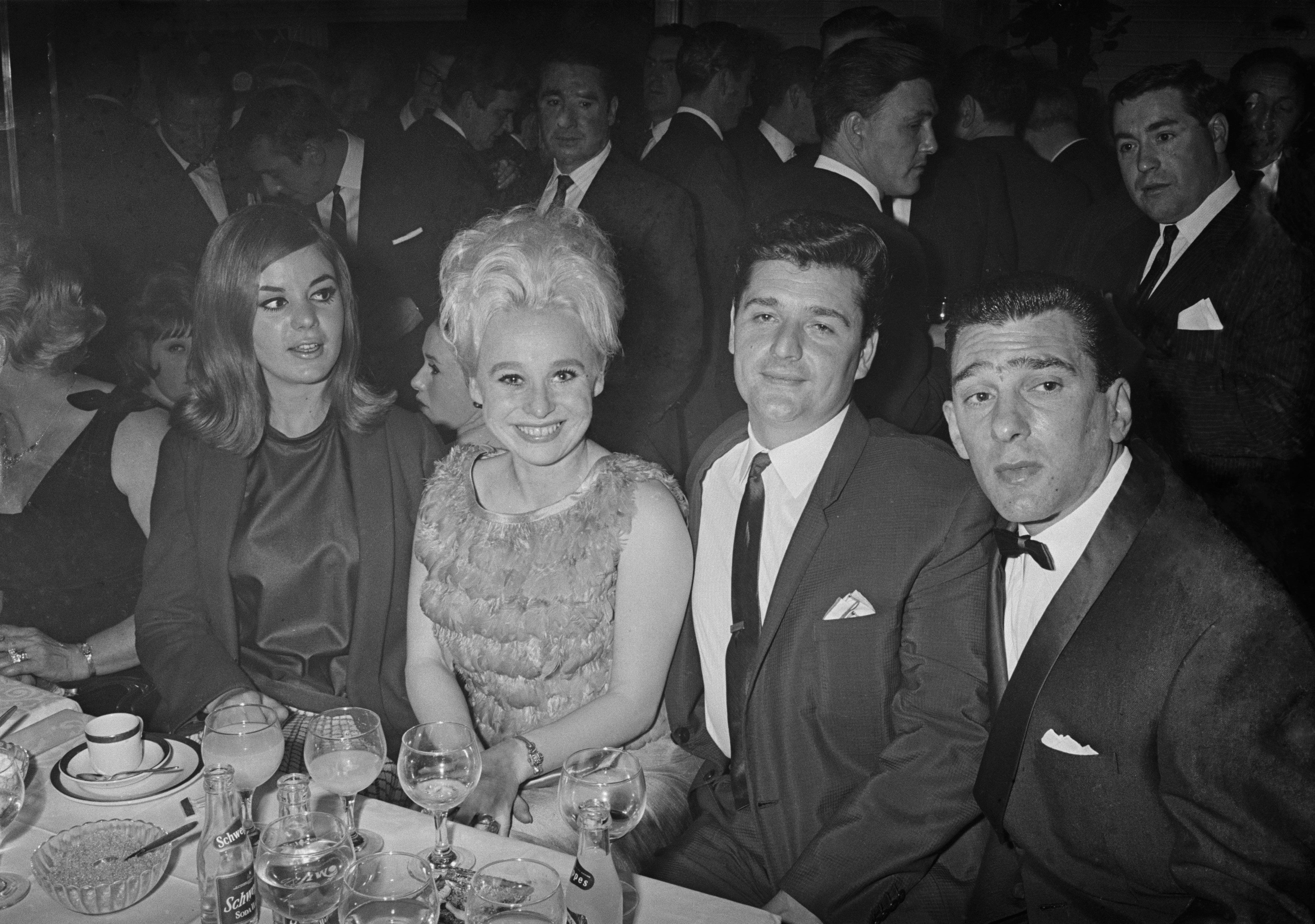 From L-R: Frances Shea, Barbara Windsor, Ronnie Knight, Reggie Kray