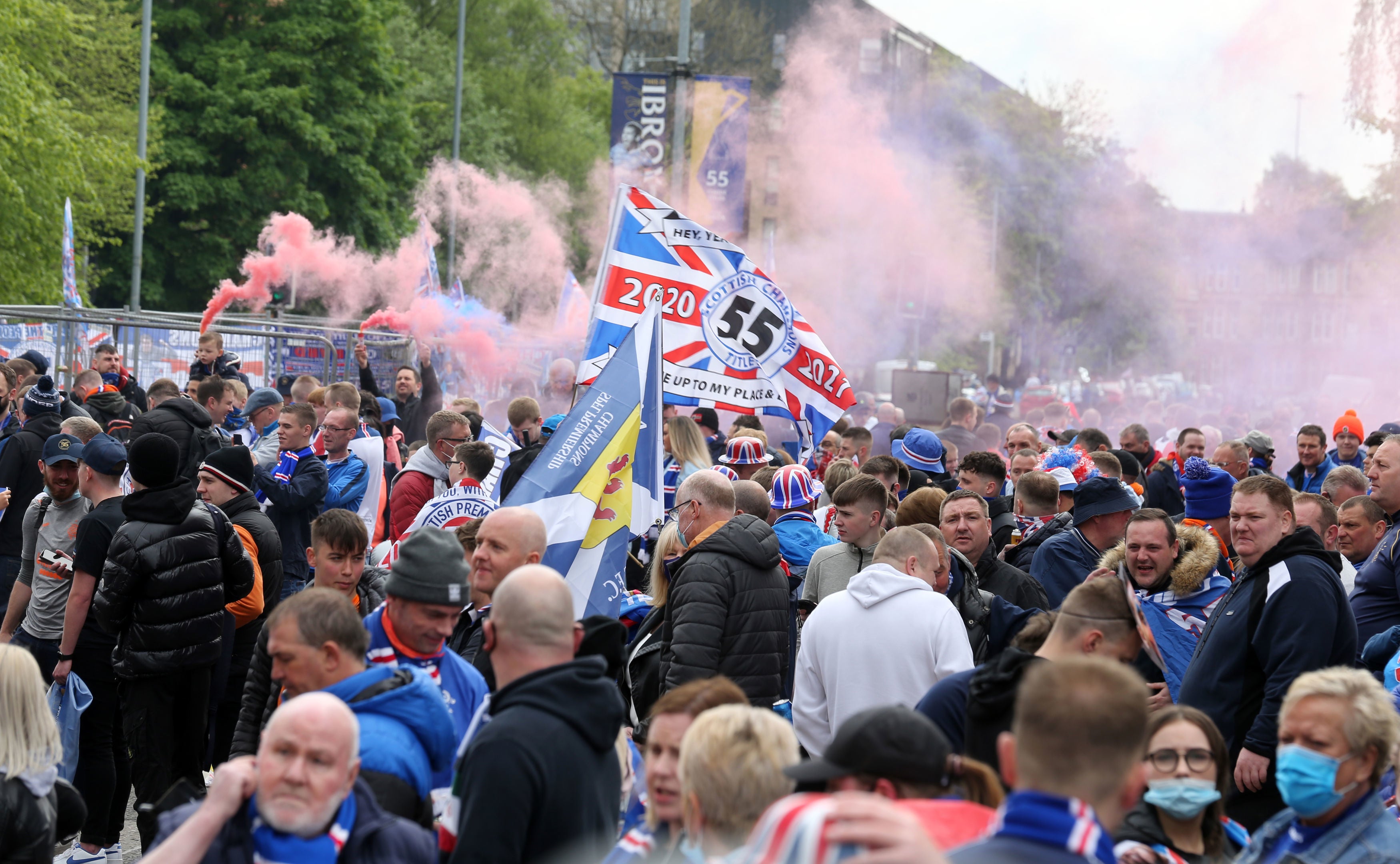 Fans gather outside Ibrox to celebrate Rangers’ sesaon