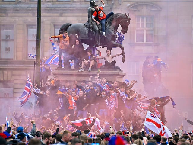Rangers fans celebrate winning the Scottish Premiership title on Saturday