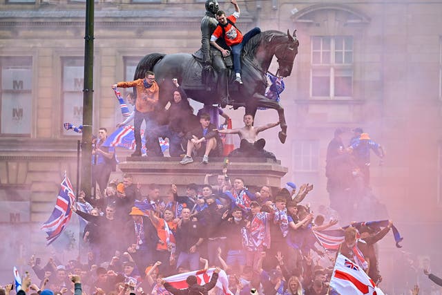 Rangers fans celebrate winning the Scottish Premiership title on Saturday