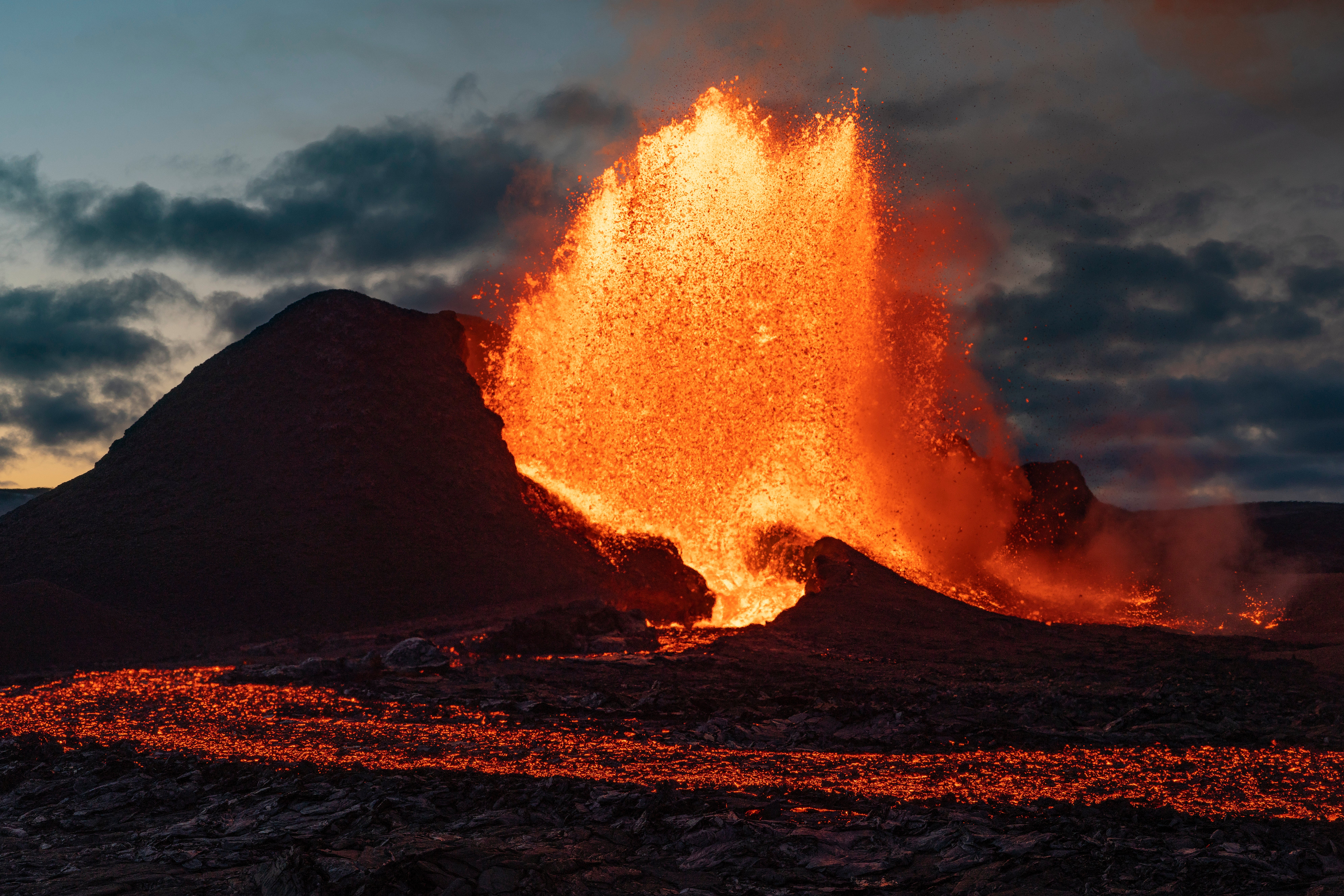 Lava flows from an eruption of the Fagradalsfjall volcano on the Reykjanes Peninsula in southwestern Iceland on Tuesday, May 11, 2021