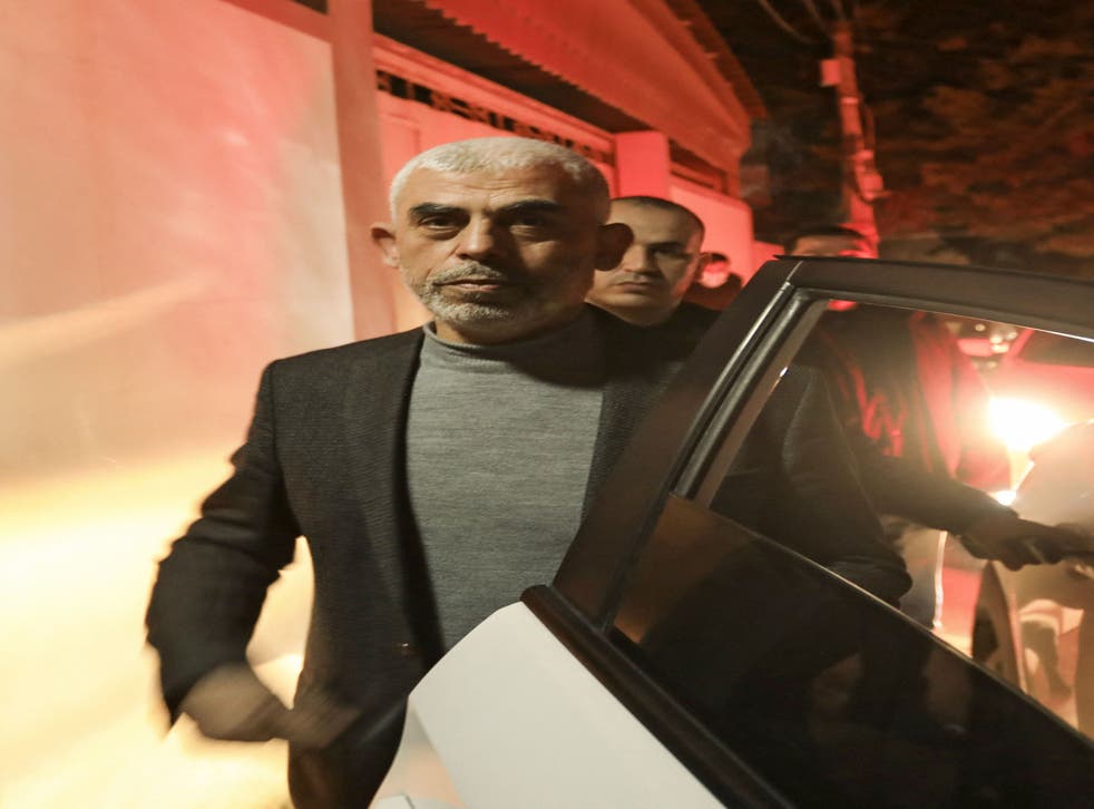 pA file photo taken on 10 March 2021 of Yahya Sinwar, head of Hamas’ political wing in Gaza/p