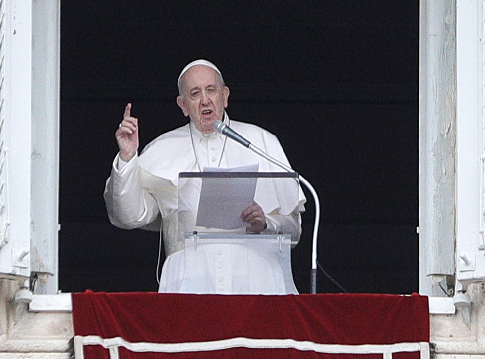 <p>Pope Francis delivers his Sunday blessing from his studio window overlooking St Peter's Square</p>