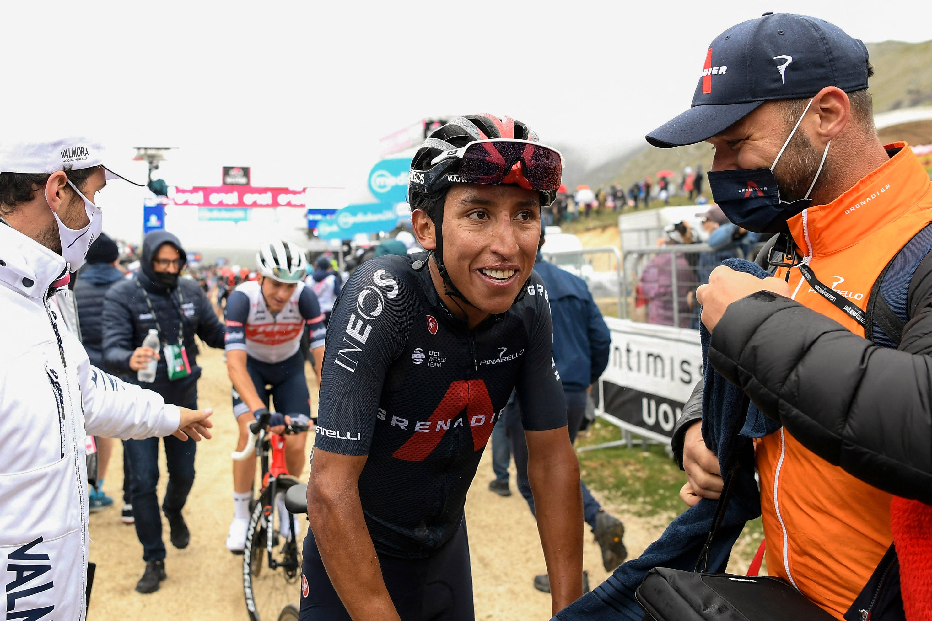 Egan Bernal celebrates winning stage nine of the Giro d’Italia