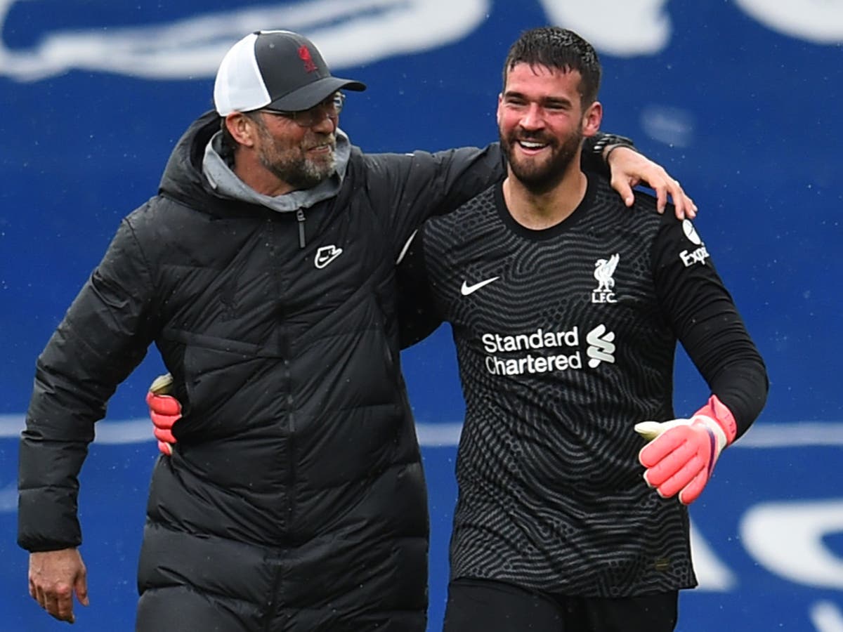 Jurgen Klopp reacts to &lsquo;insane&rsquo; goal from goalkeeper Alisson as Liverpool keep top-four hopes alive
