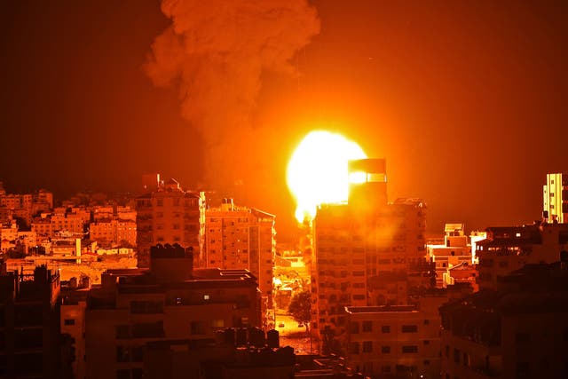 <p>An Israeli airstrike on Gaza City during the early hours of Monday</p>