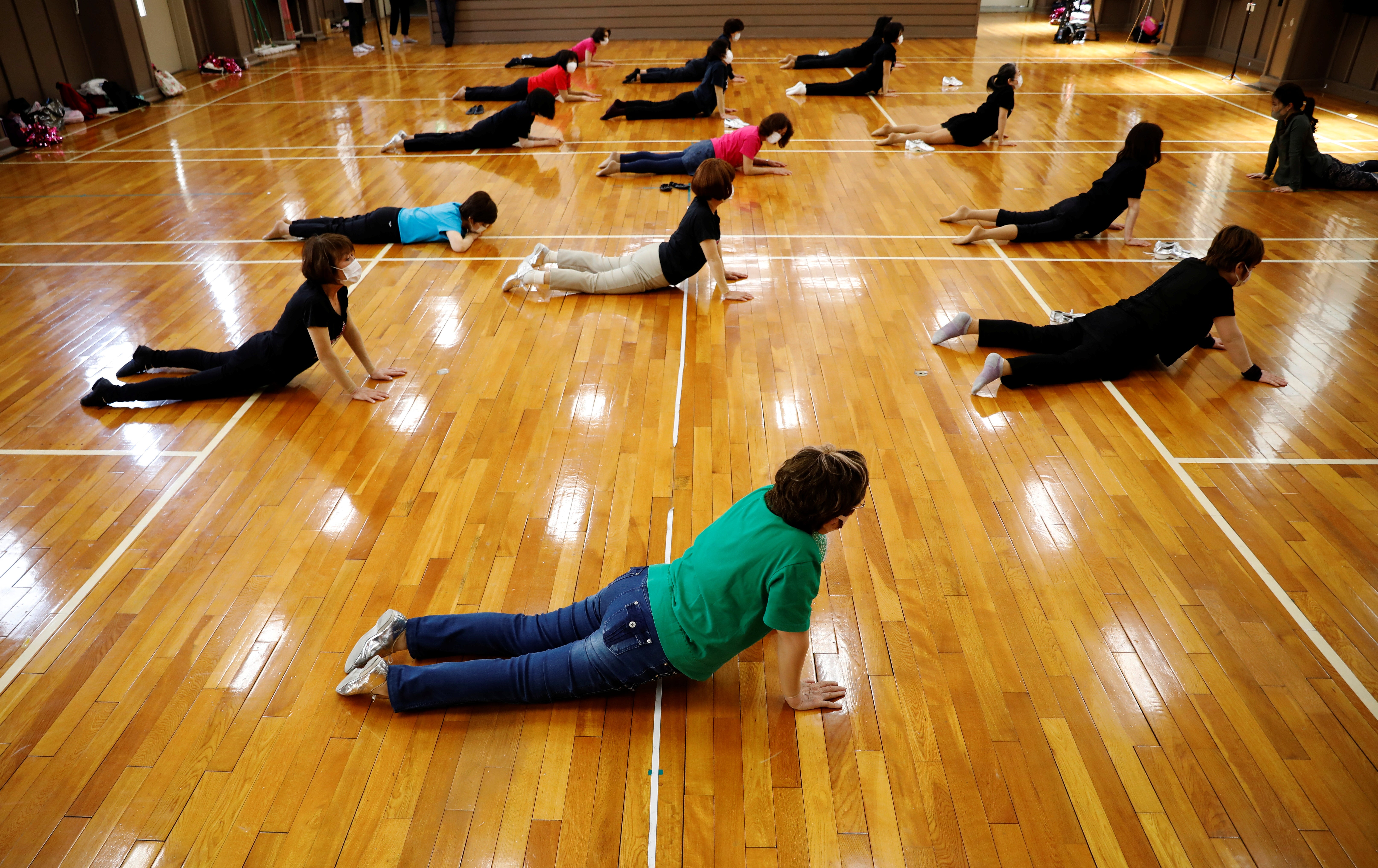 Takino stretches with the others