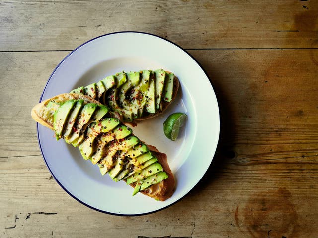 Sliced avocado on sour dough bread